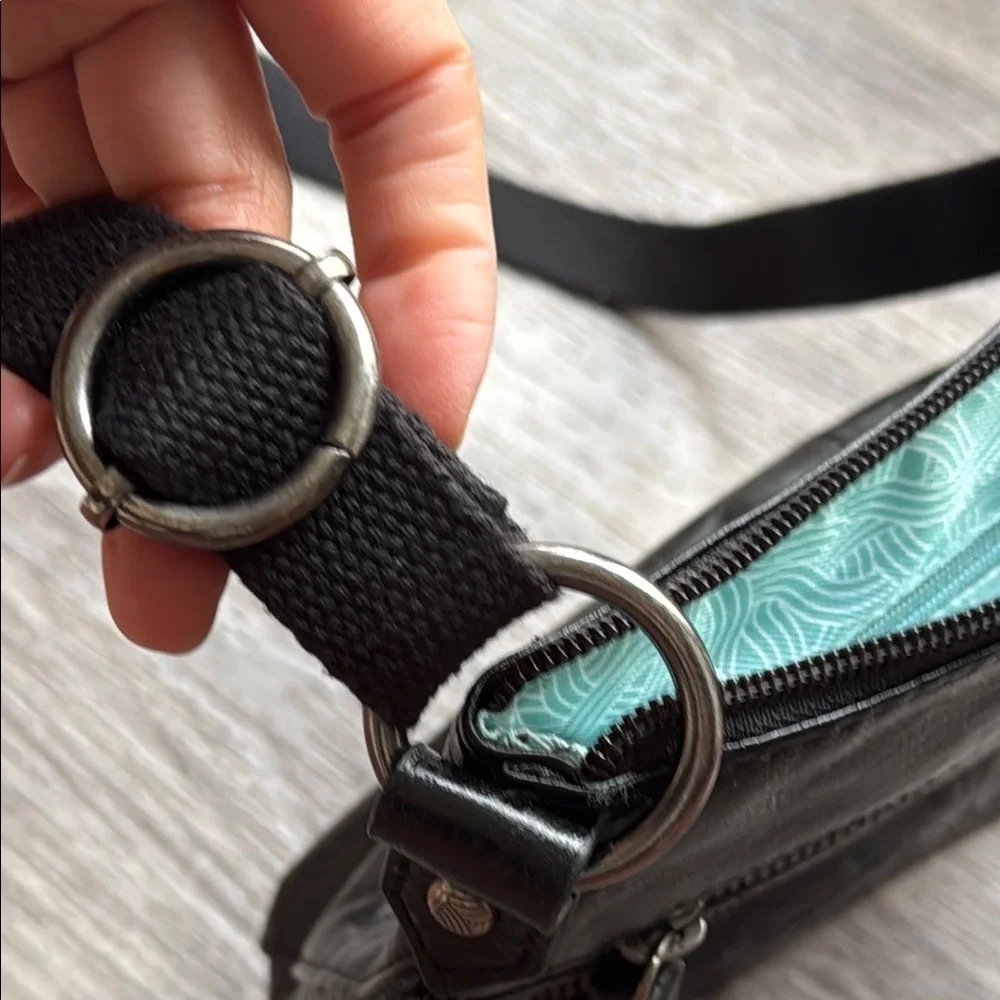 The Sak Black Leather Crossbody Bag Floral Embossed Everyday purse